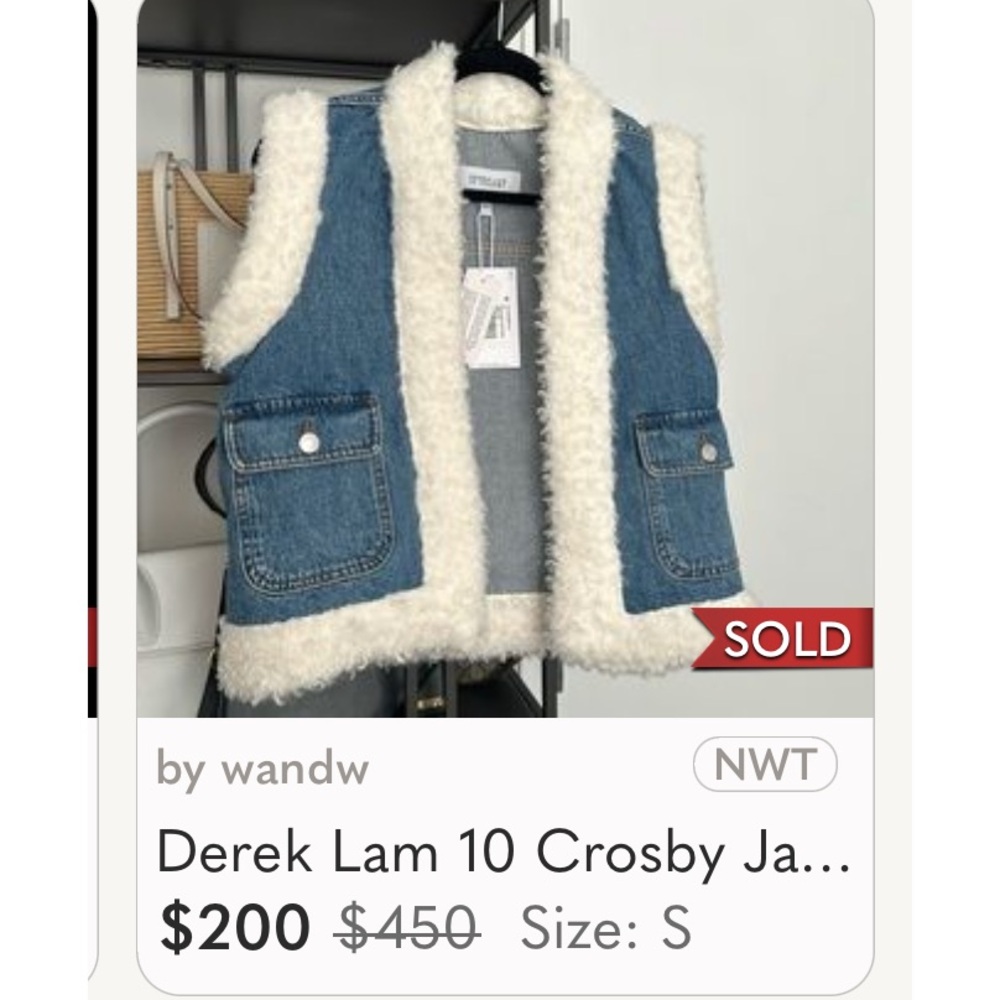 Derek Lam 10 Crosby 🔥 Jaime Denim Sherpa Vest - Picture 4 of 12
